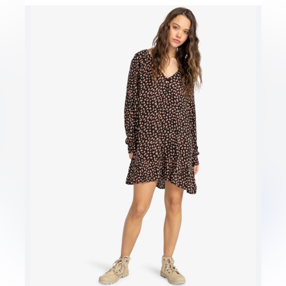 Billabong long sleeve dress black and light brown size S
